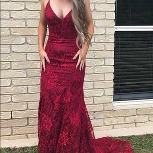 RED LACE PROM DRESS